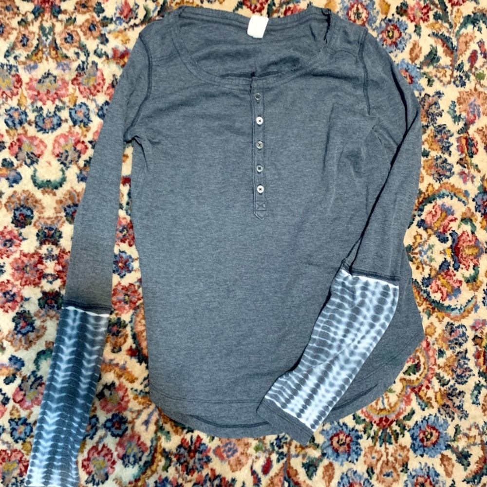 Free People Tie Dye Cuff Henley Long Sleeve T Shirt